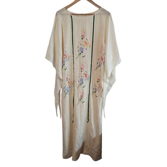Vtg Samantha Scott 70s Kimono Dress Women Medium Silk Hand Painted Maxi Disco - Picture 1 of 10